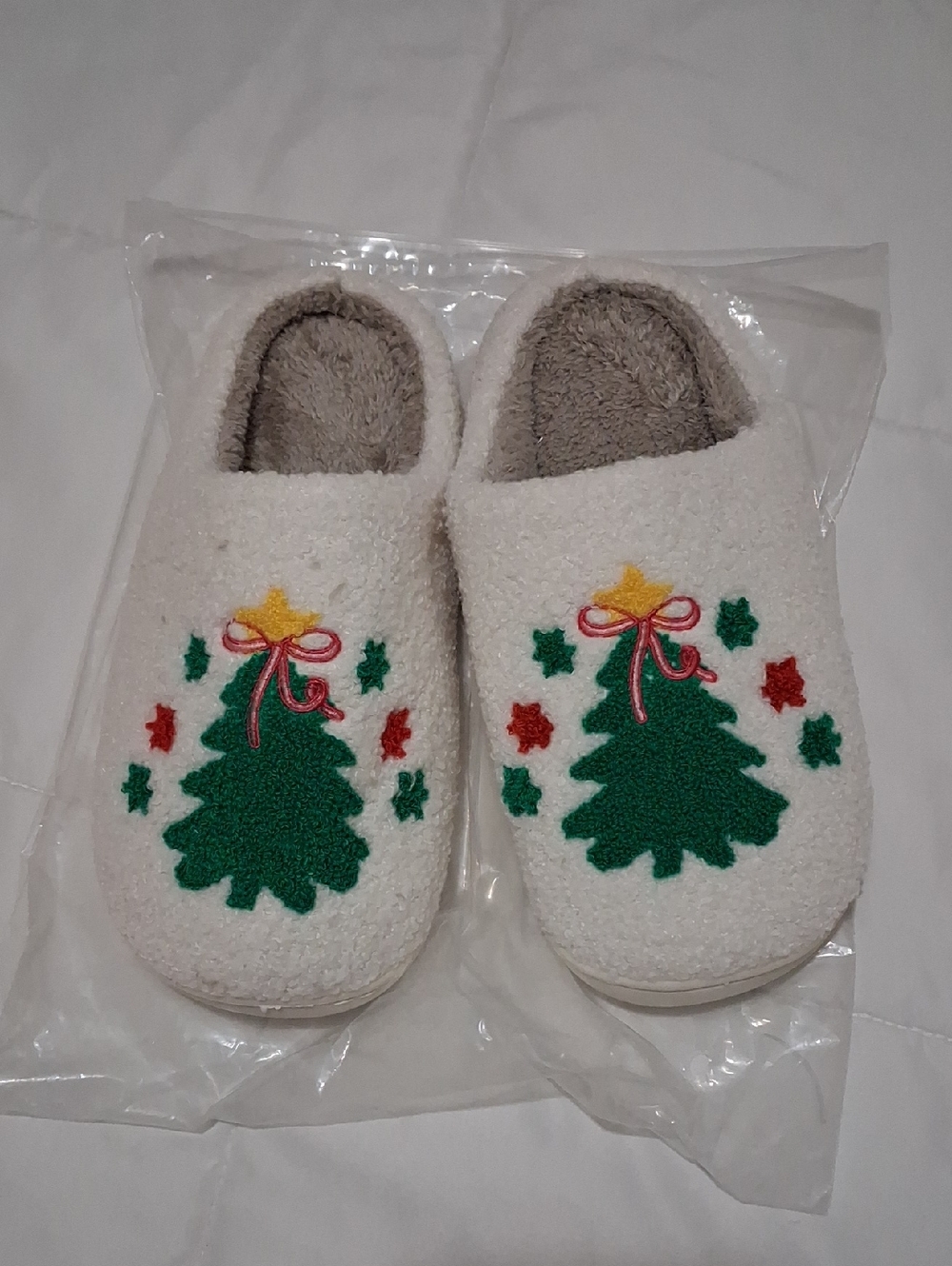 Slippers White Holiday Christmas Tree  Sz 9